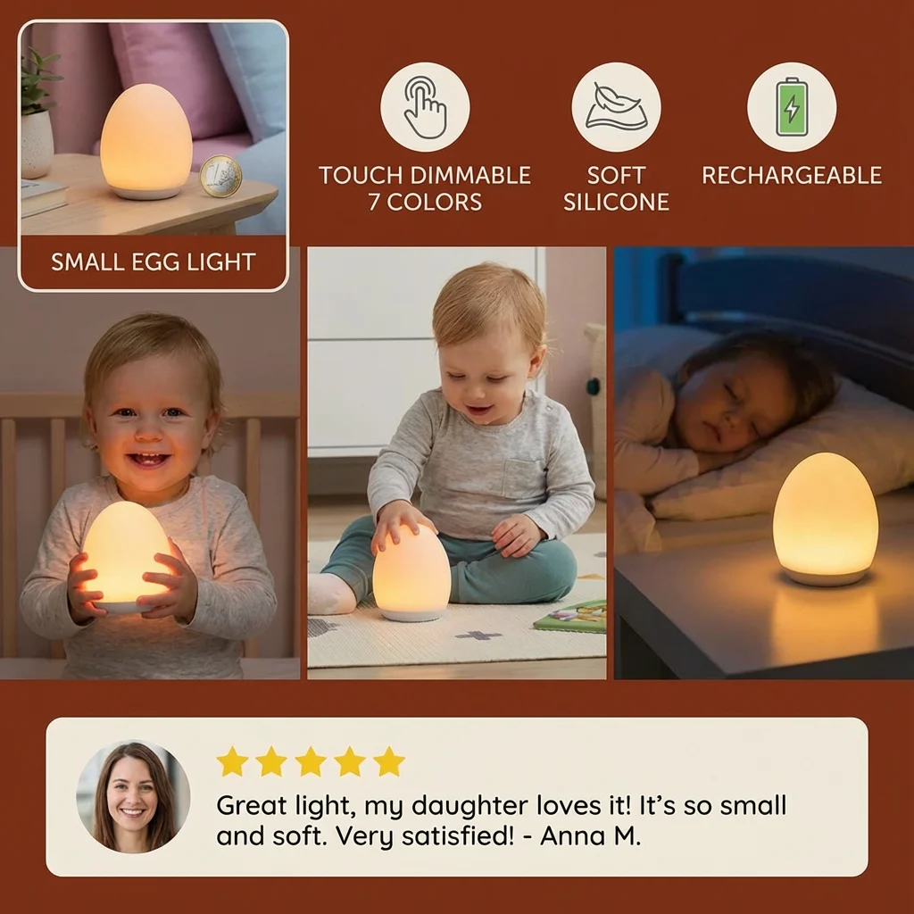 Egg-Shaped Silicone Night Light โ Touch Control, 7-Colour Changing