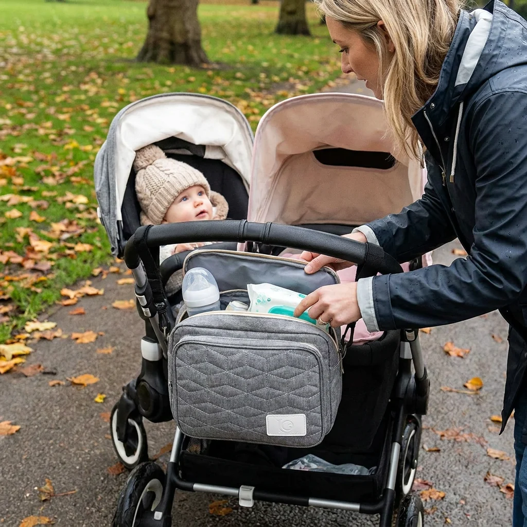 3in1 Stroller Organizer Bag โ Waterproof Diaper Caddy with Insulated Pockets