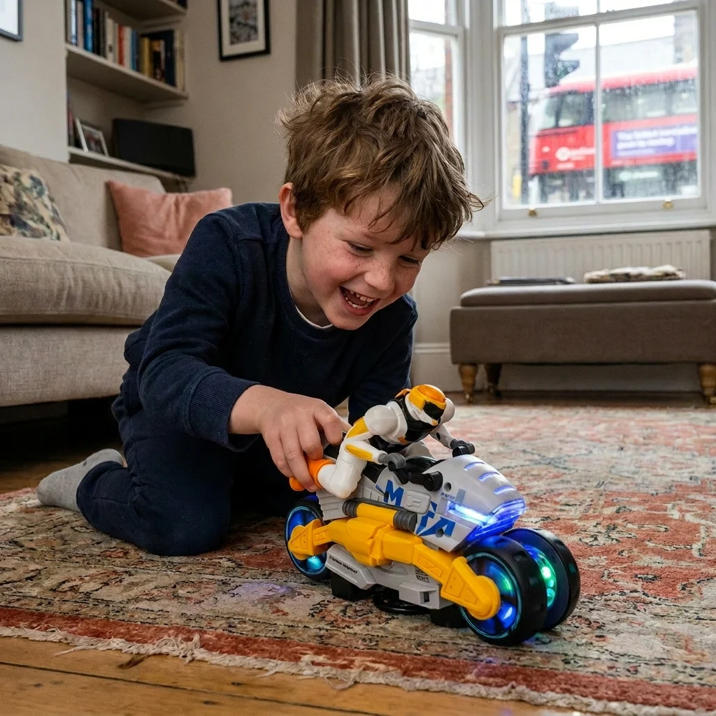 Kids Transformable Stunt Motorcycle Toy with 360 Degree Rotating Action