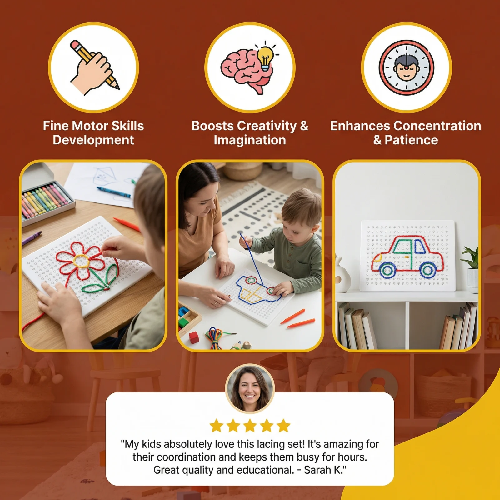Lacing Board Toy with Lace โ Creative Threading Game for Kids' Motor Skill Development