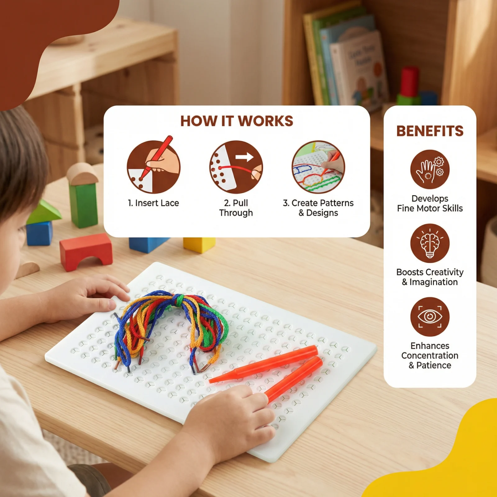 Lacing Board Toy with Lace โ Creative Threading Game for Kids' Motor Skill Development