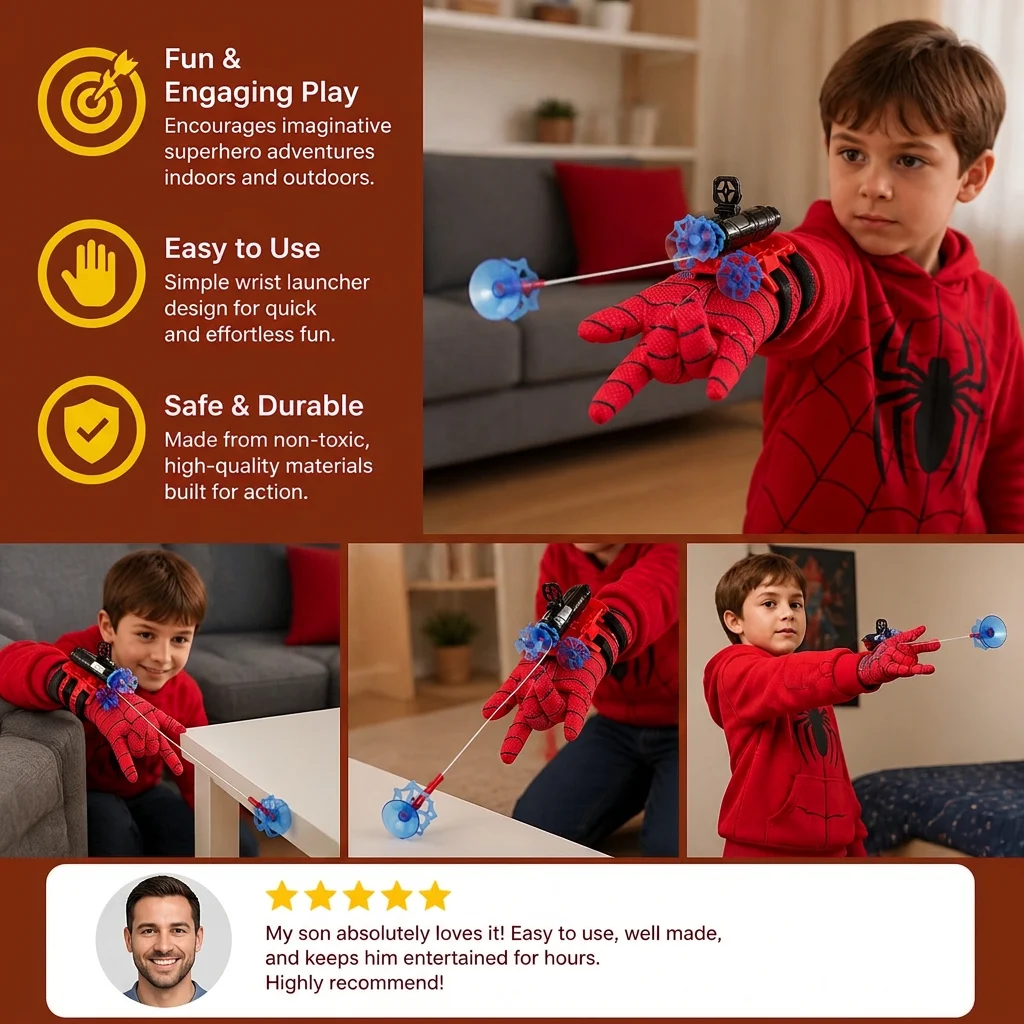 Superhero Web Launcher Glove Set β Wrist String Shooter with Suction Darts