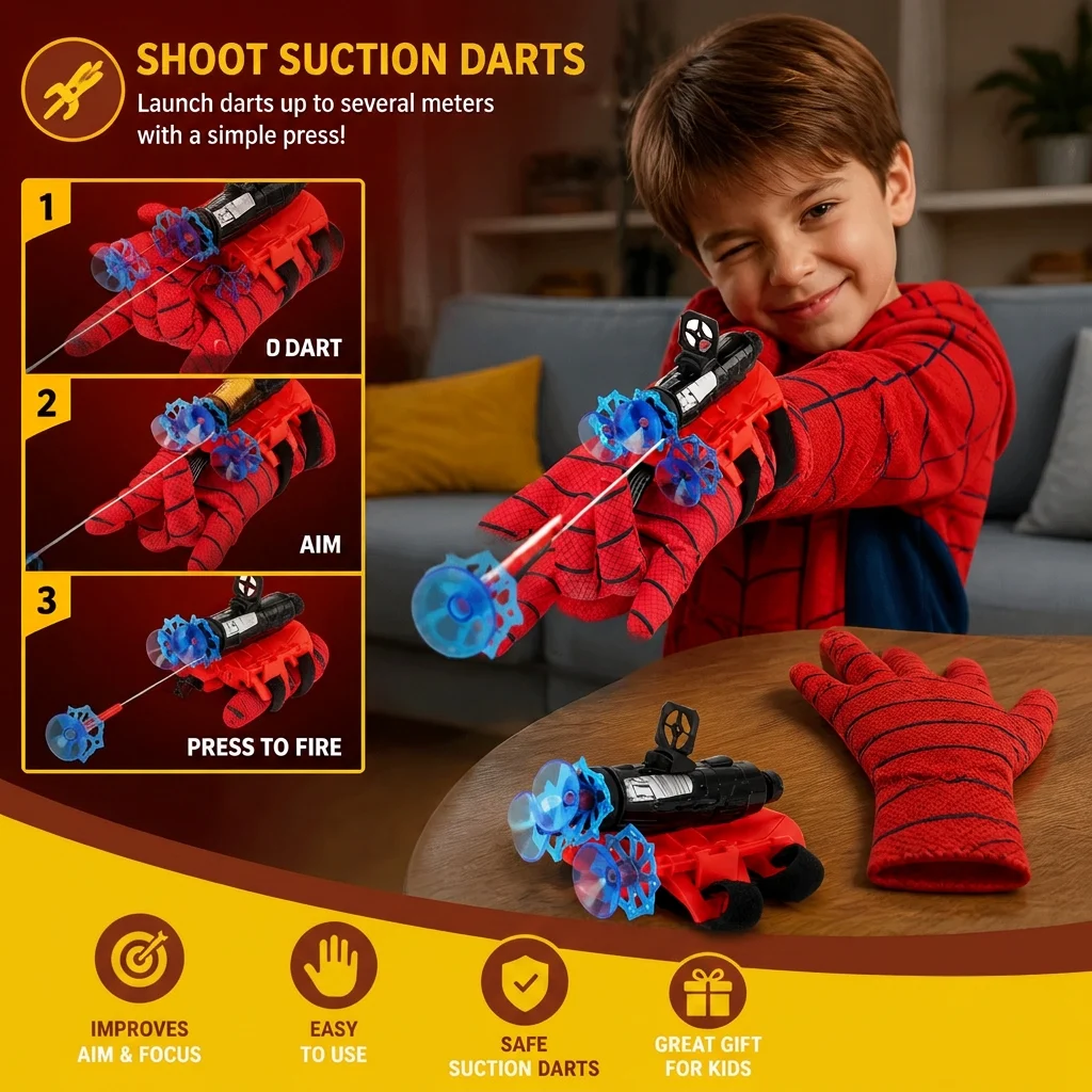 Superhero Web Launcher Glove Set β Wrist String Shooter with Suction Darts