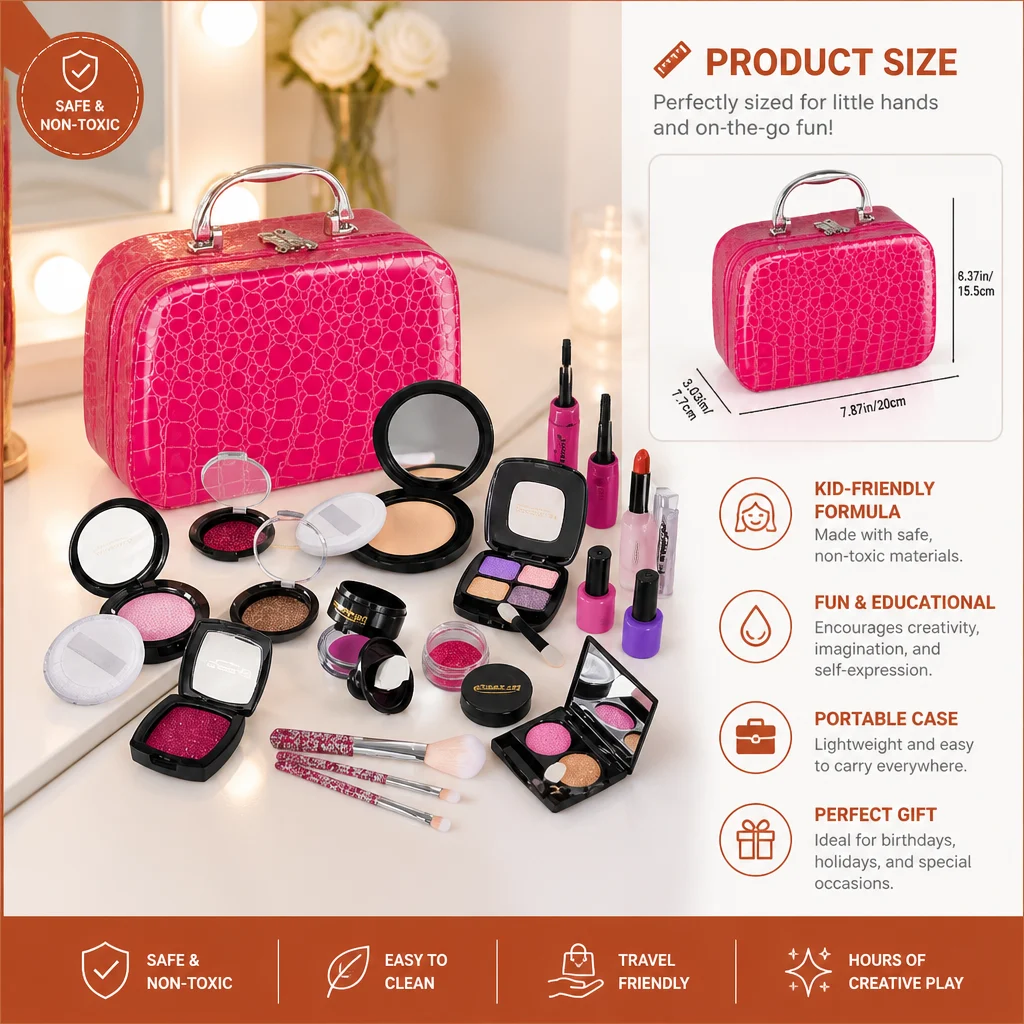 Make-up Play Set for Girls – Safe Kids Cosmetic Set with Practical Bag