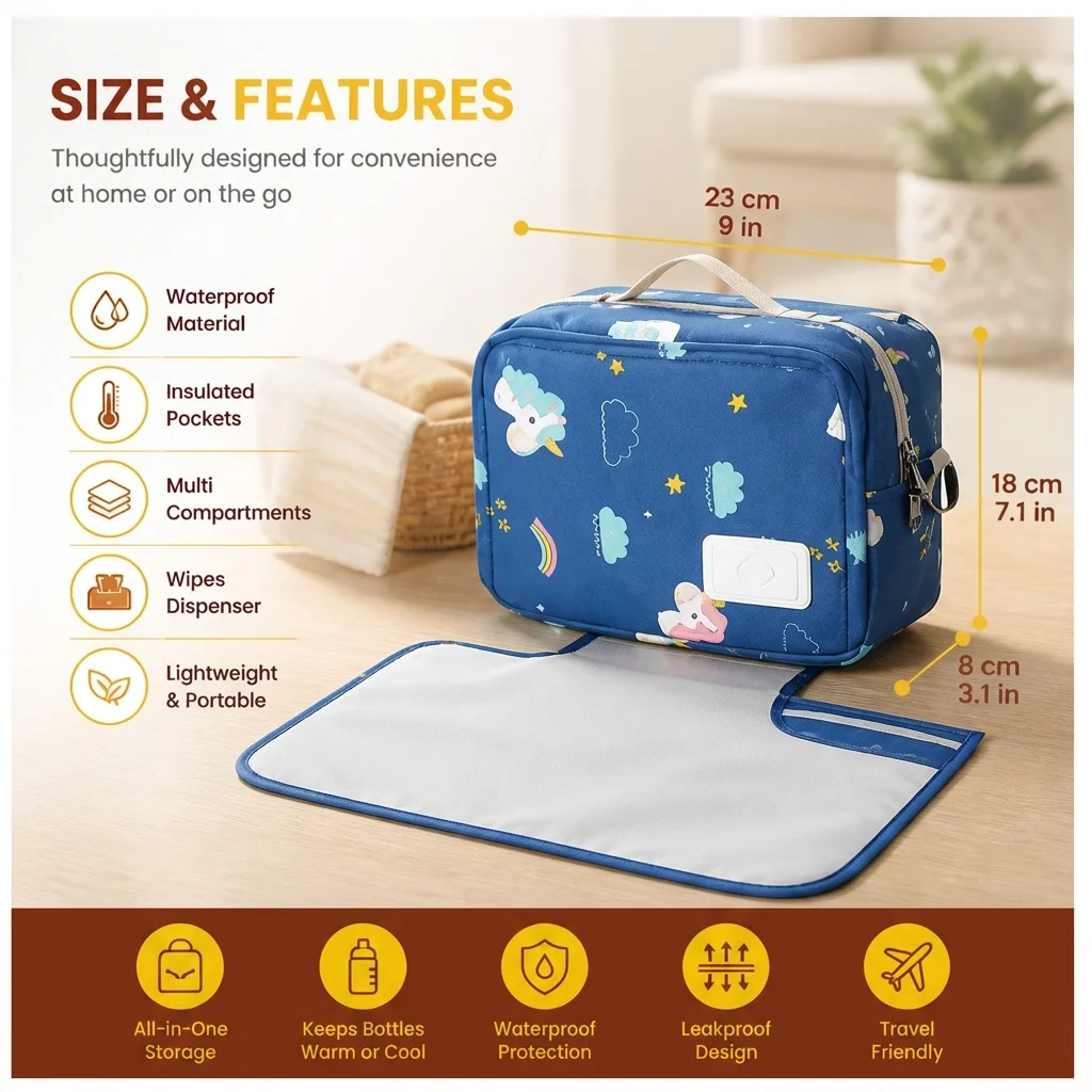 3in1 Stroller Organizer Bag โ Waterproof Diaper Caddy with Insulated Pockets