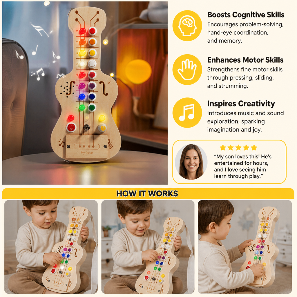 Wooden Light & Sound Guitar Busy Board - Image 3
