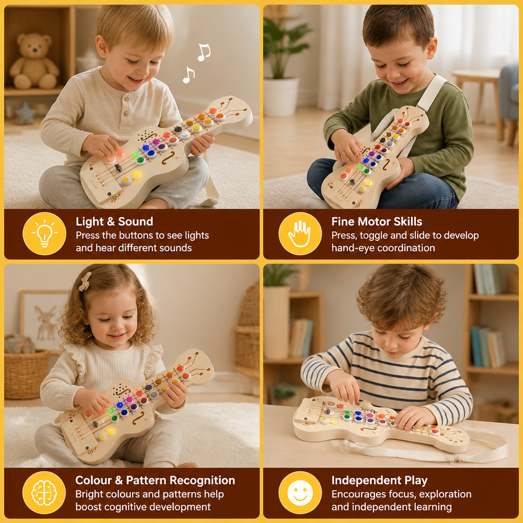Wooden Light & Sound Guitar Busy Board - Image 4