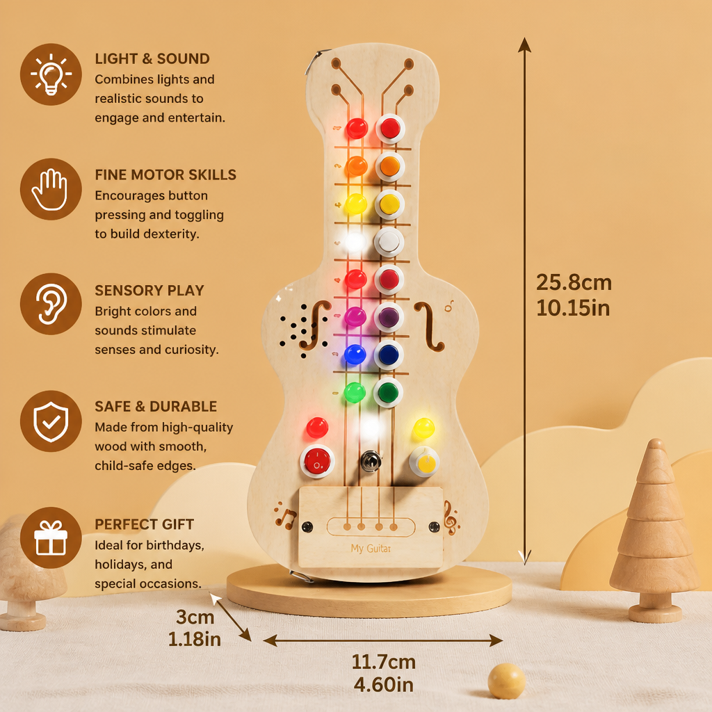 Wooden Light & Sound Guitar Busy Board - Image 5