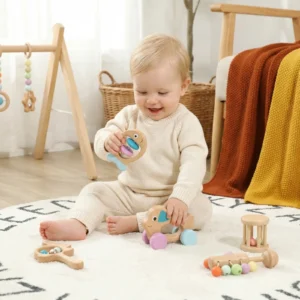 Wooden Baby Gift Set – Rattle & Musical Toy Set for Newborns