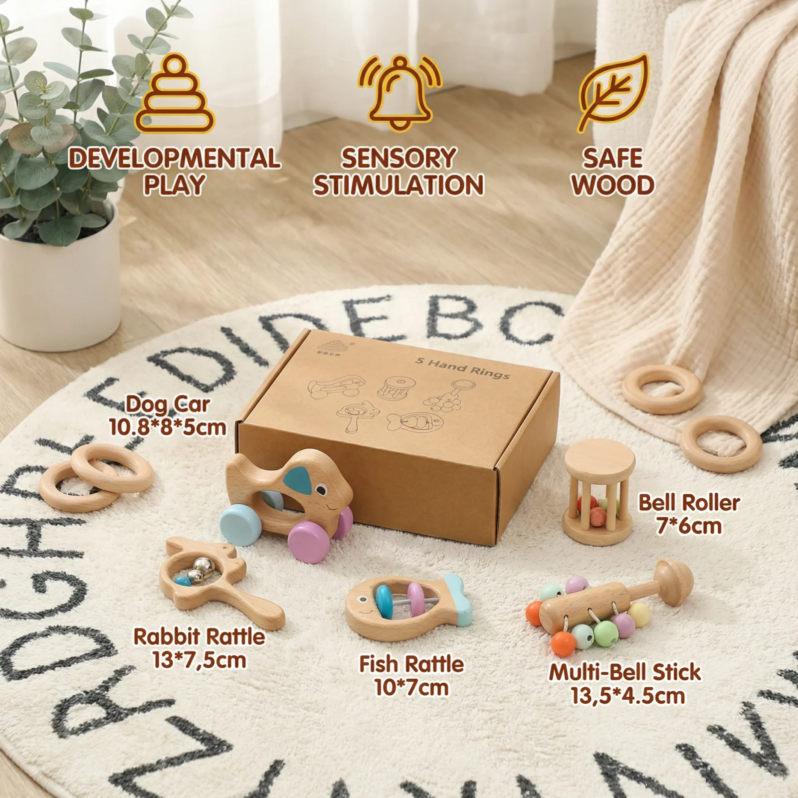 Wooden Baby Gift Set โ Rattle & Musical Toy Set for Newborns