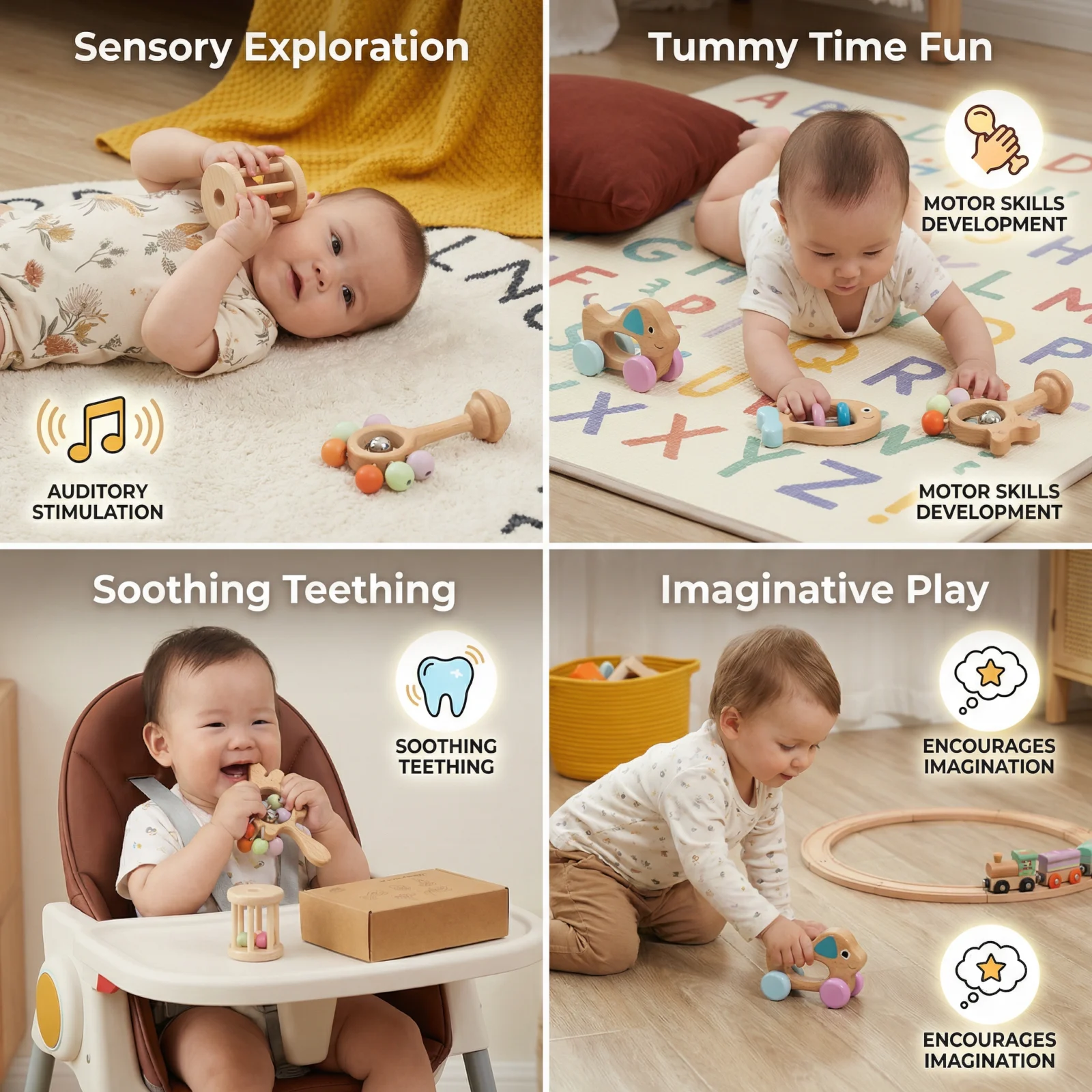 Wooden Baby Gift Set โ Rattle & Musical Toy Set for Newborns