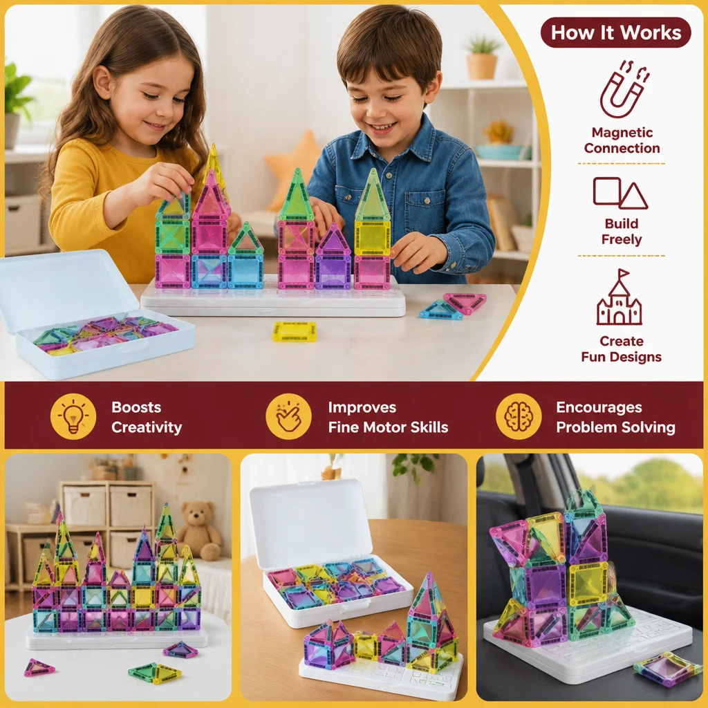Compact Magnetic Tiles โ 40-Piece Montessori Travel Set