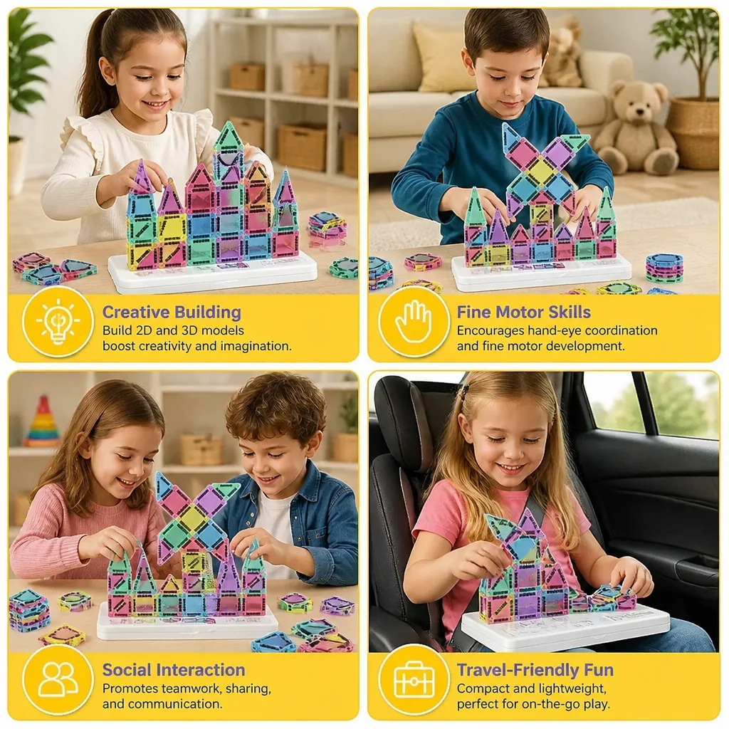 Compact Magnetic Tiles โ 40-Piece Montessori Travel Set