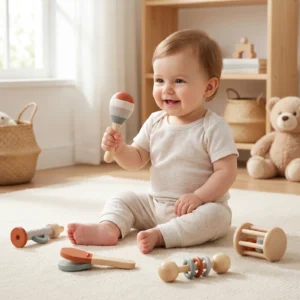 Montessori Wooden Baby Music Set – 5-Piece Sensory Rattle Toy Collection