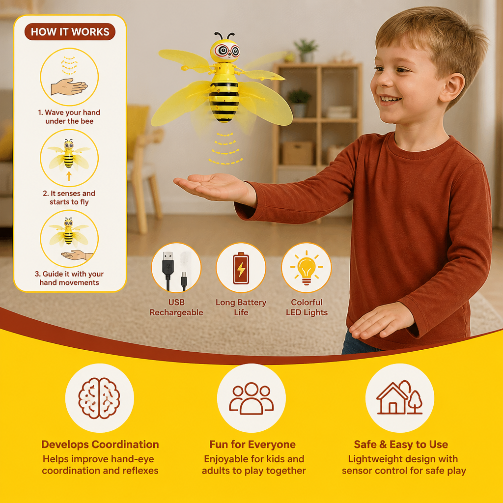 Hand-Controlled Flying Bee Toy with Motion Sensor and LED Lights - Image 5