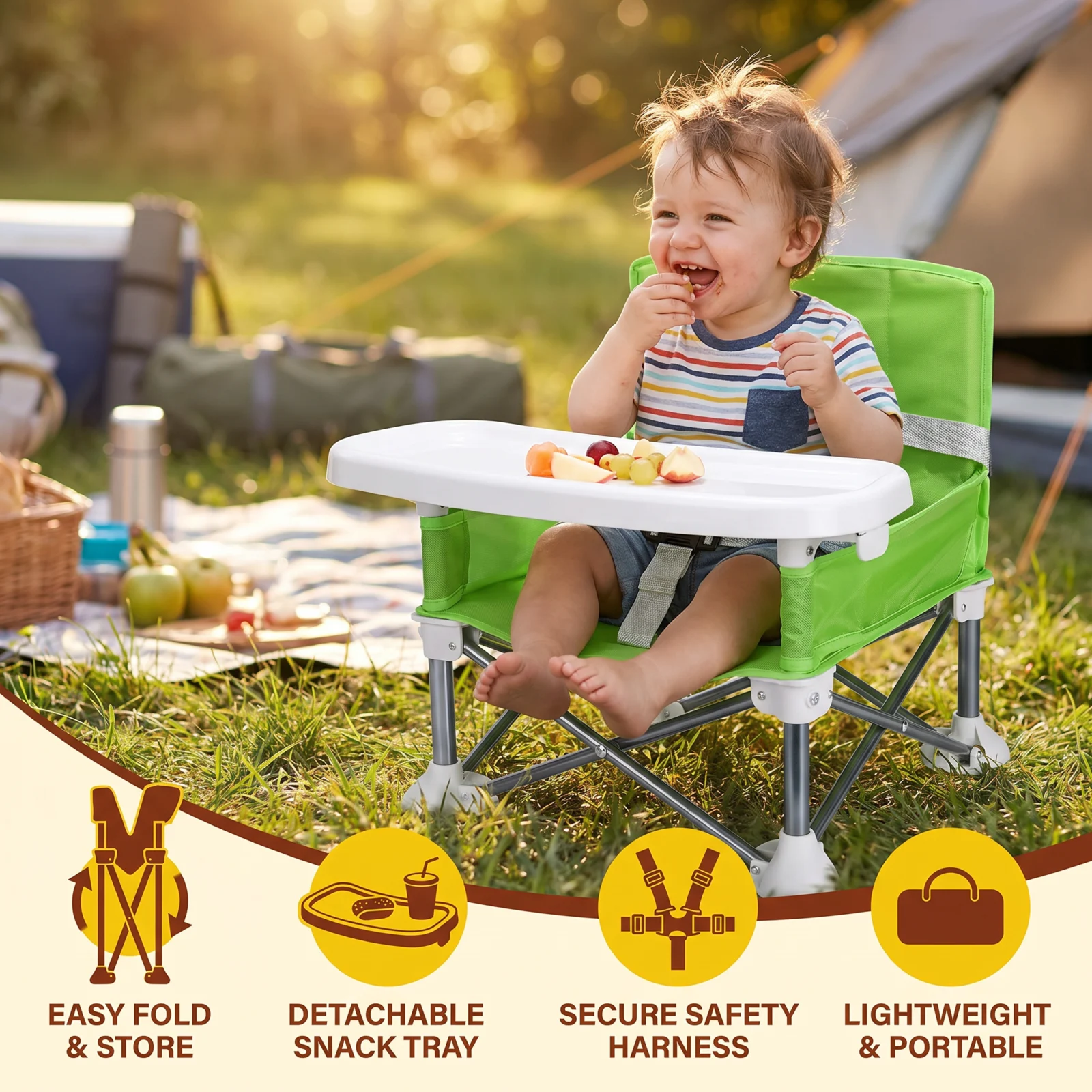 Foldable Baby Camping Chair with Tray for On the Go