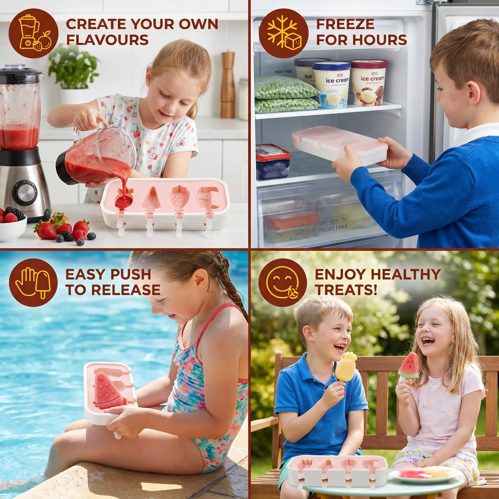 Silicone Popsicle Mold with Fruit Shapes for Homemade Ice Cream
