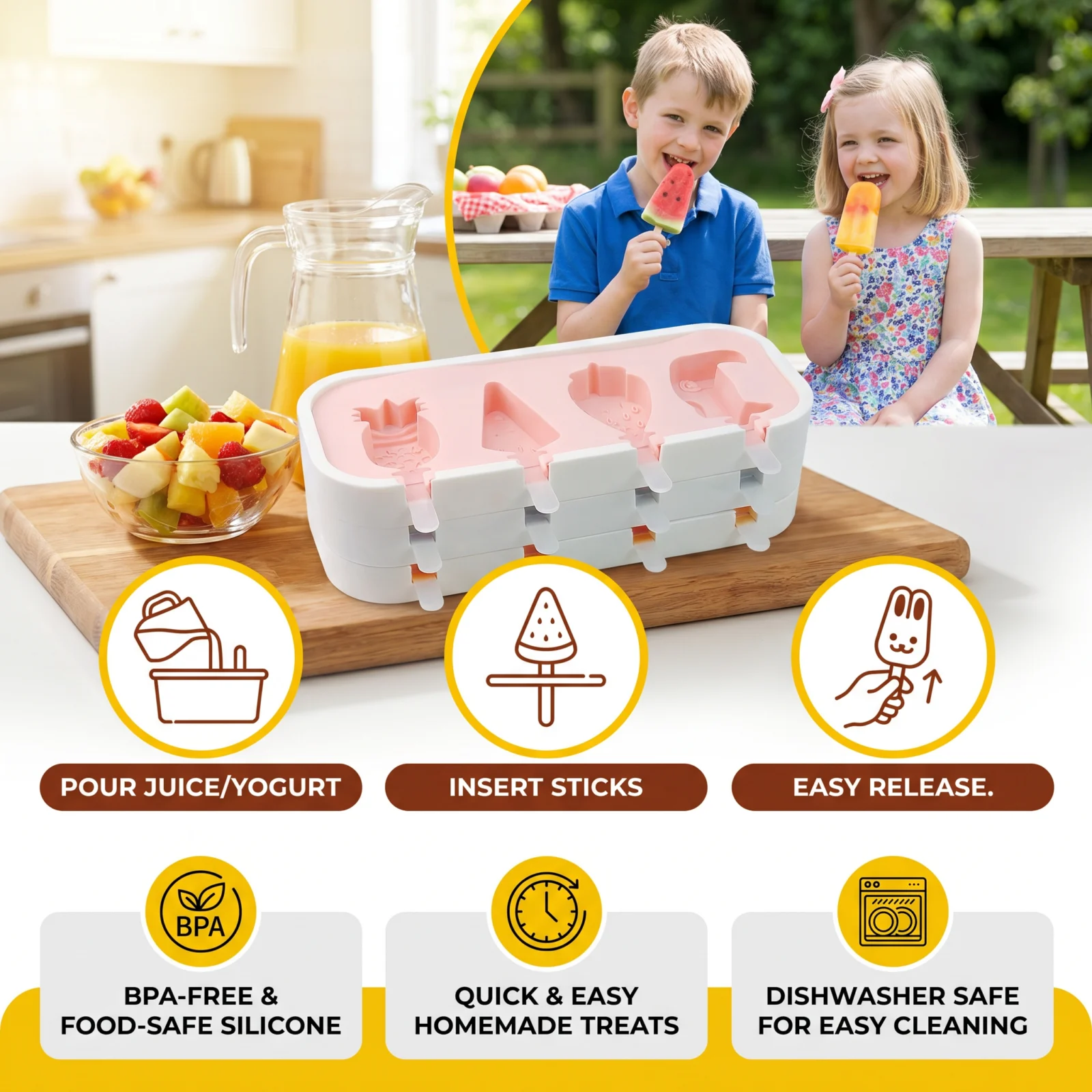 Silicone Popsicle Mold with Fruit Shapes for Homemade Ice Cream
