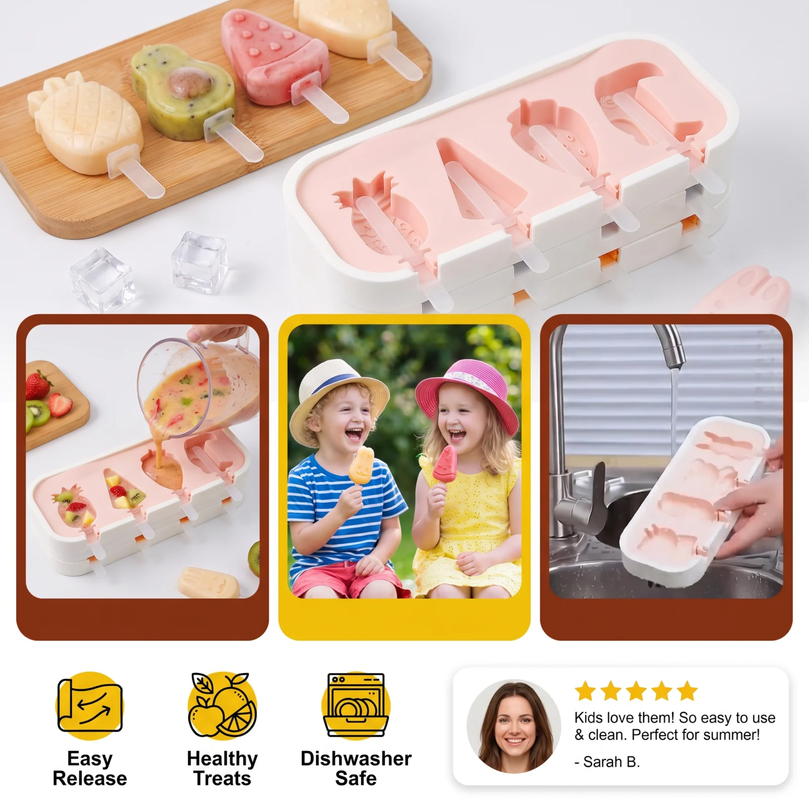 Silicone Popsicle Mold with Fruit Shapes for Homemade Ice Cream