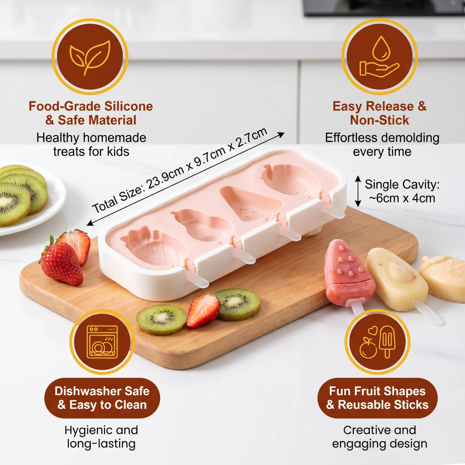 Silicone Popsicle Mold with Fruit Shapes for Homemade Ice Cream