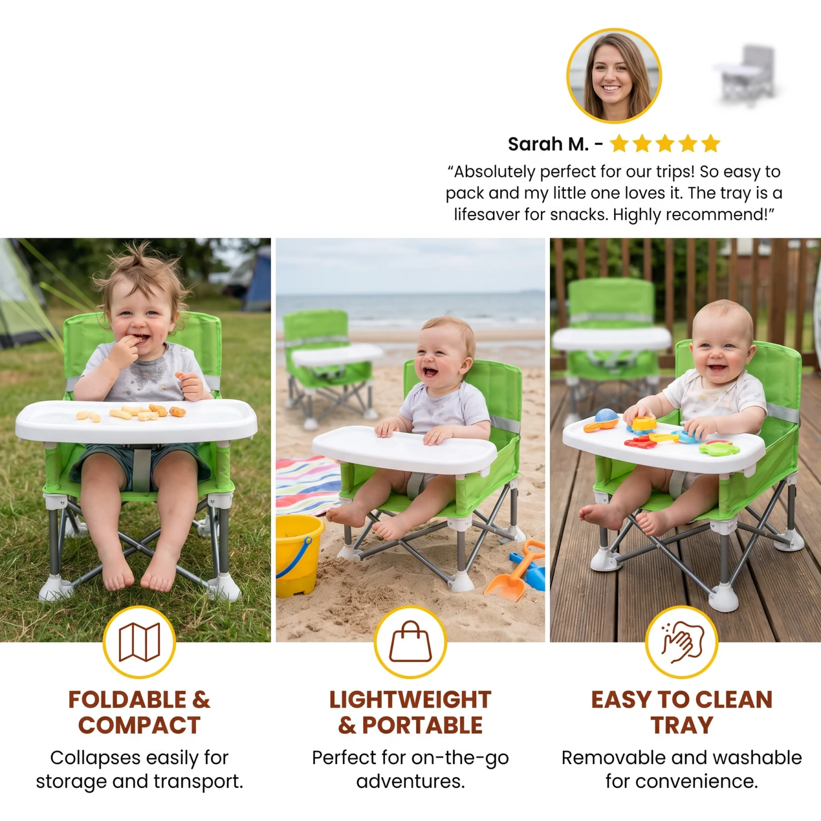 Foldable Baby Camping Chair with Tray for On the Go
