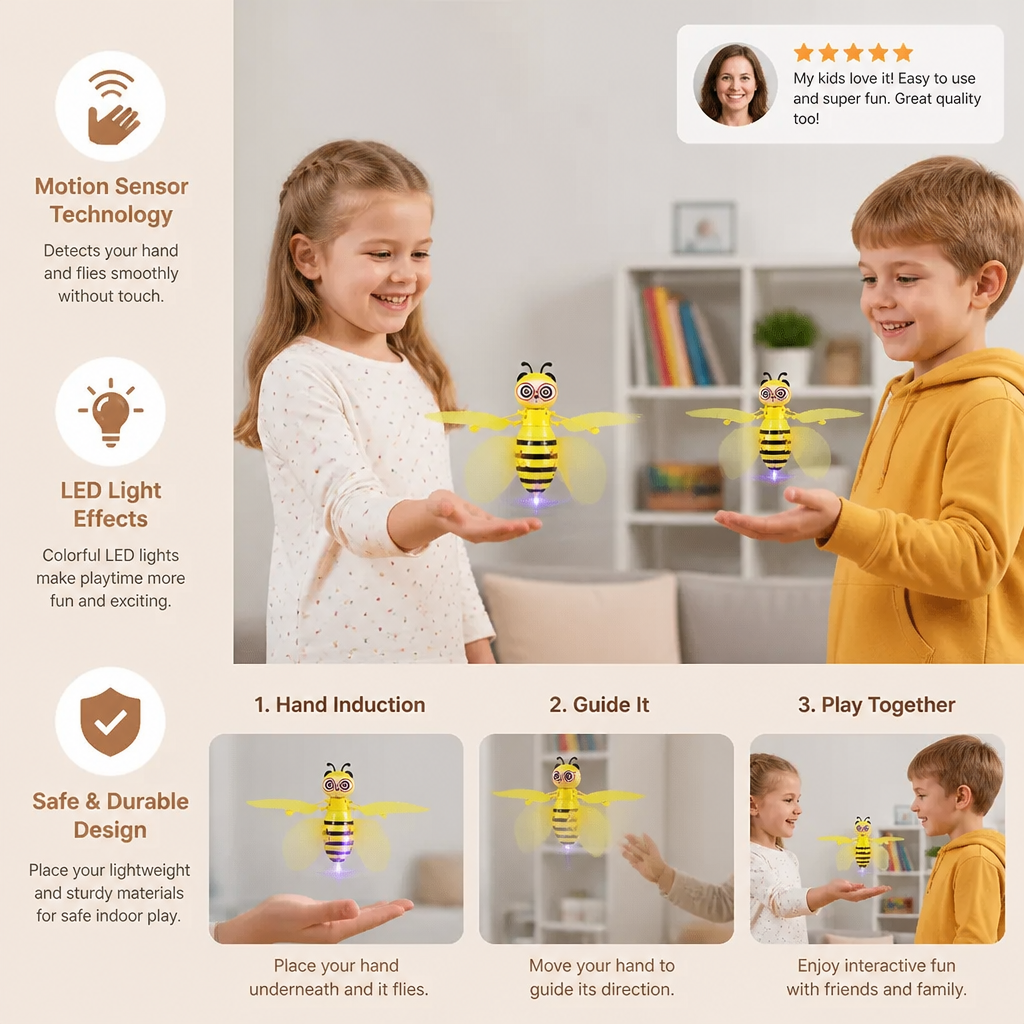 Hand-Controlled Flying Bee Toy with Motion Sensor and LED Lights - Image 3