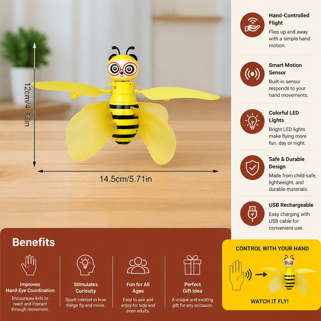 Hand-Controlled Flying Bee Toy with Motion Sensor and LED Lights - Image 6