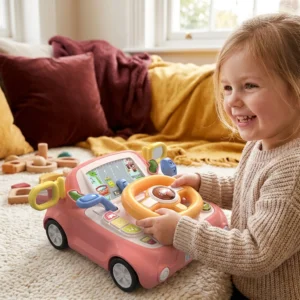 Driving Simulator Toy with Steering Wheel and Screen for Kids