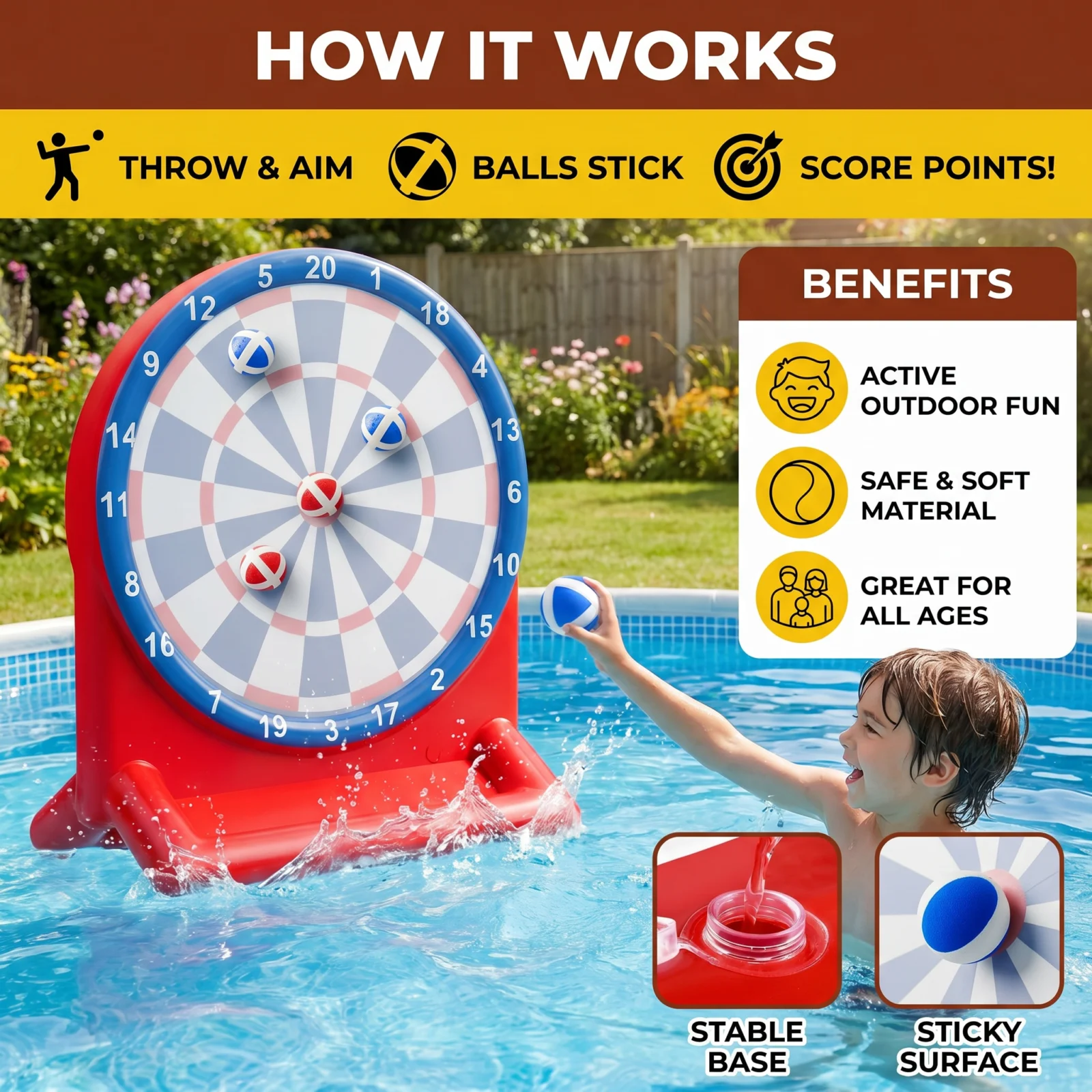 Inflatable Water Target Game with Darts – Outdoor Throwing Game for the Garden