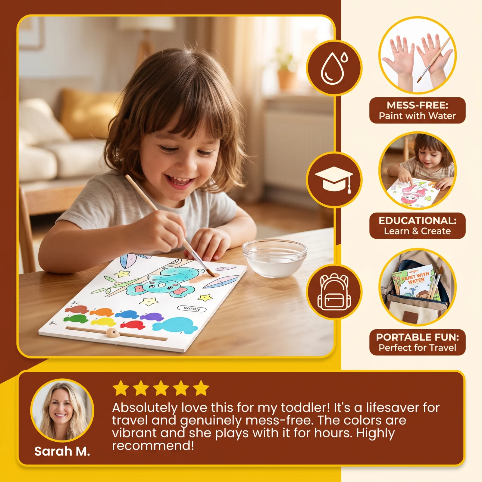 Watercolor Painting Book with Brush โ Mess-Free Paint with Water Fun
