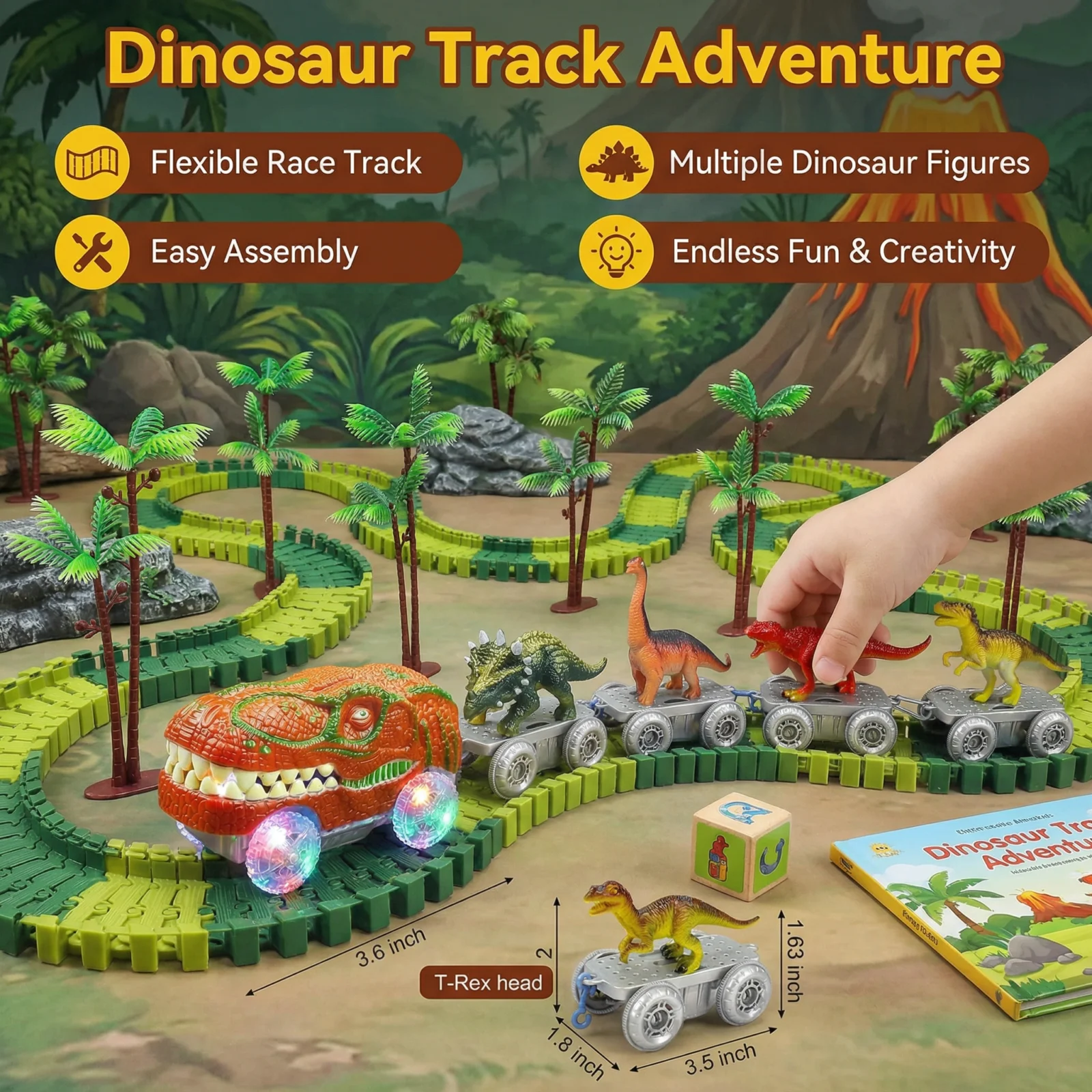 Dinosaur Track Adventure โ Flexible Race Track with Glowing Train